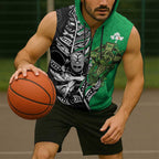 New Zealand and Ireland Rugby Custom Sleeveless Zip Hoodie Maori Tiki Fern Irish Celtic Cross LT14