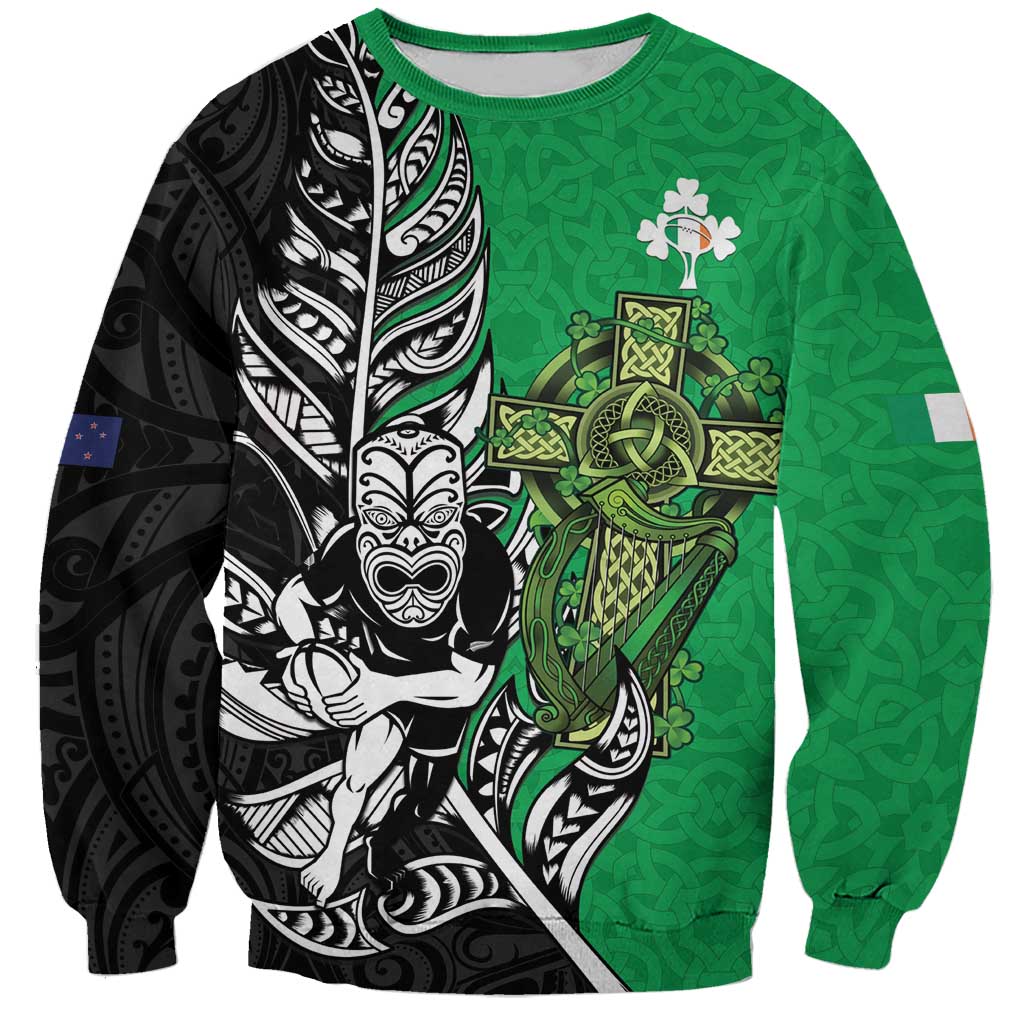 New Zealand and Ireland Rugby Custom Sweatshirt Maori Tiki Fern Irish Celtic Cross - Aussie Hoodie