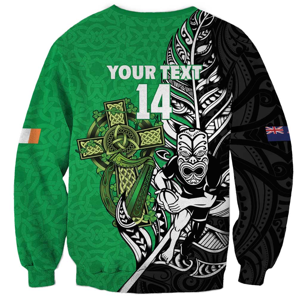 New Zealand and Ireland Rugby Custom Sweatshirt Maori Tiki Fern Irish Celtic Cross - Aussie Hoodie