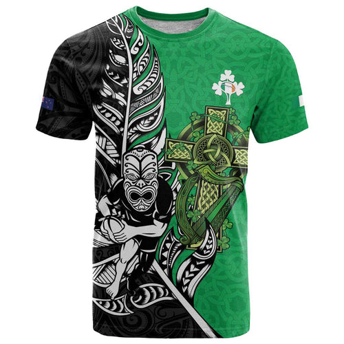 New Zealand and Ireland Rugby Custom T Shirt Maori Tiki Fern Irish Celtic Cross - Aussie Hoodie