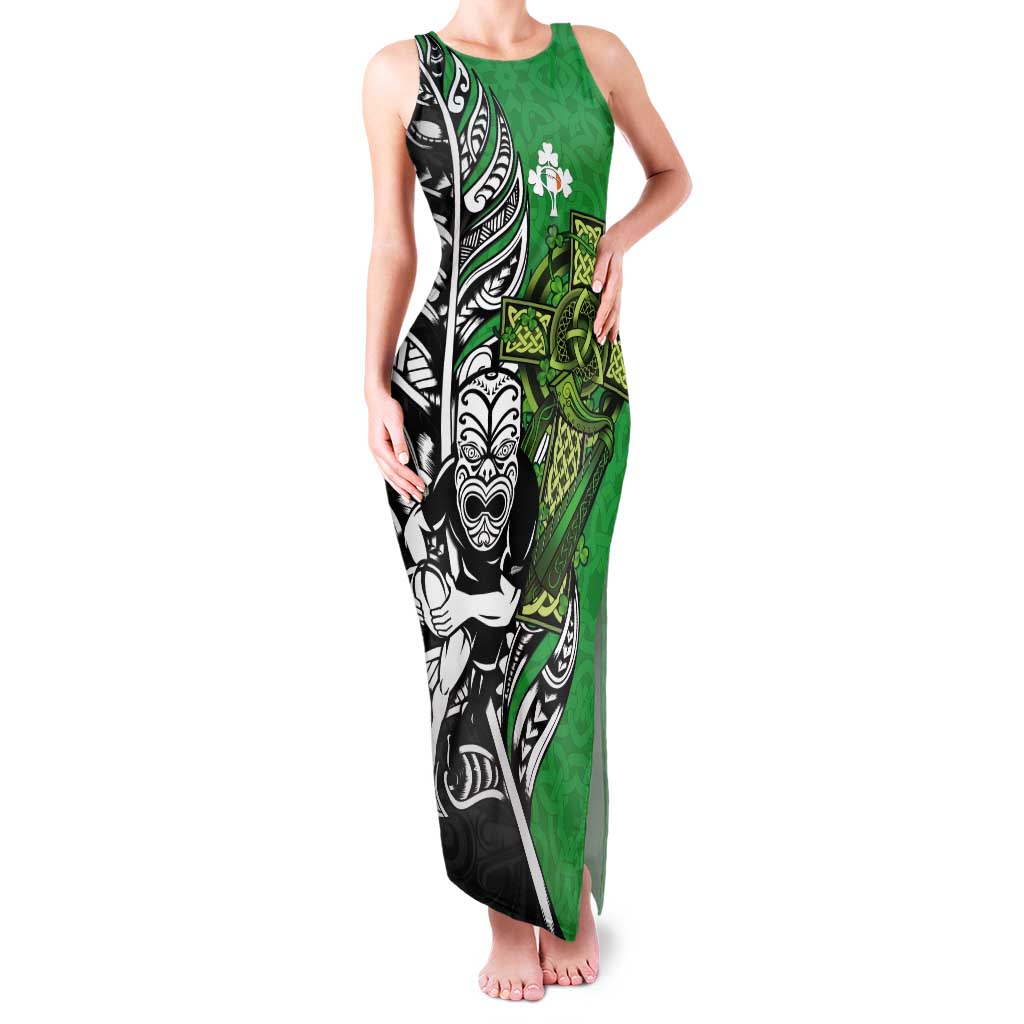 New Zealand and Ireland Rugby Custom Tank Maxi Dress Maori Tiki Fern Irish Celtic Cross - Aussie Hoodie