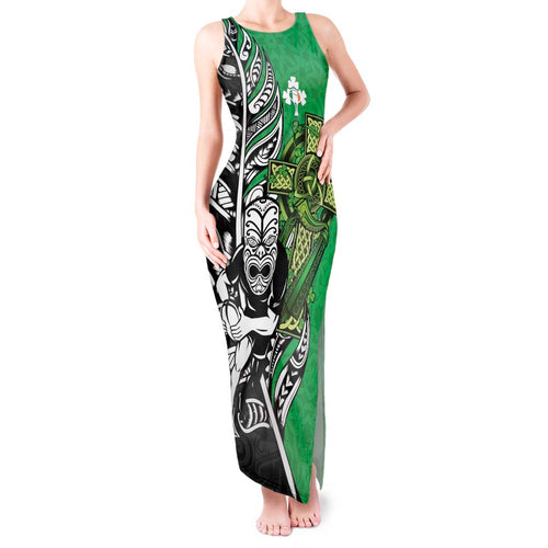 New Zealand and Ireland Rugby Custom Tank Maxi Dress Maori Tiki Fern Irish Celtic Cross - Aussie Hoodie