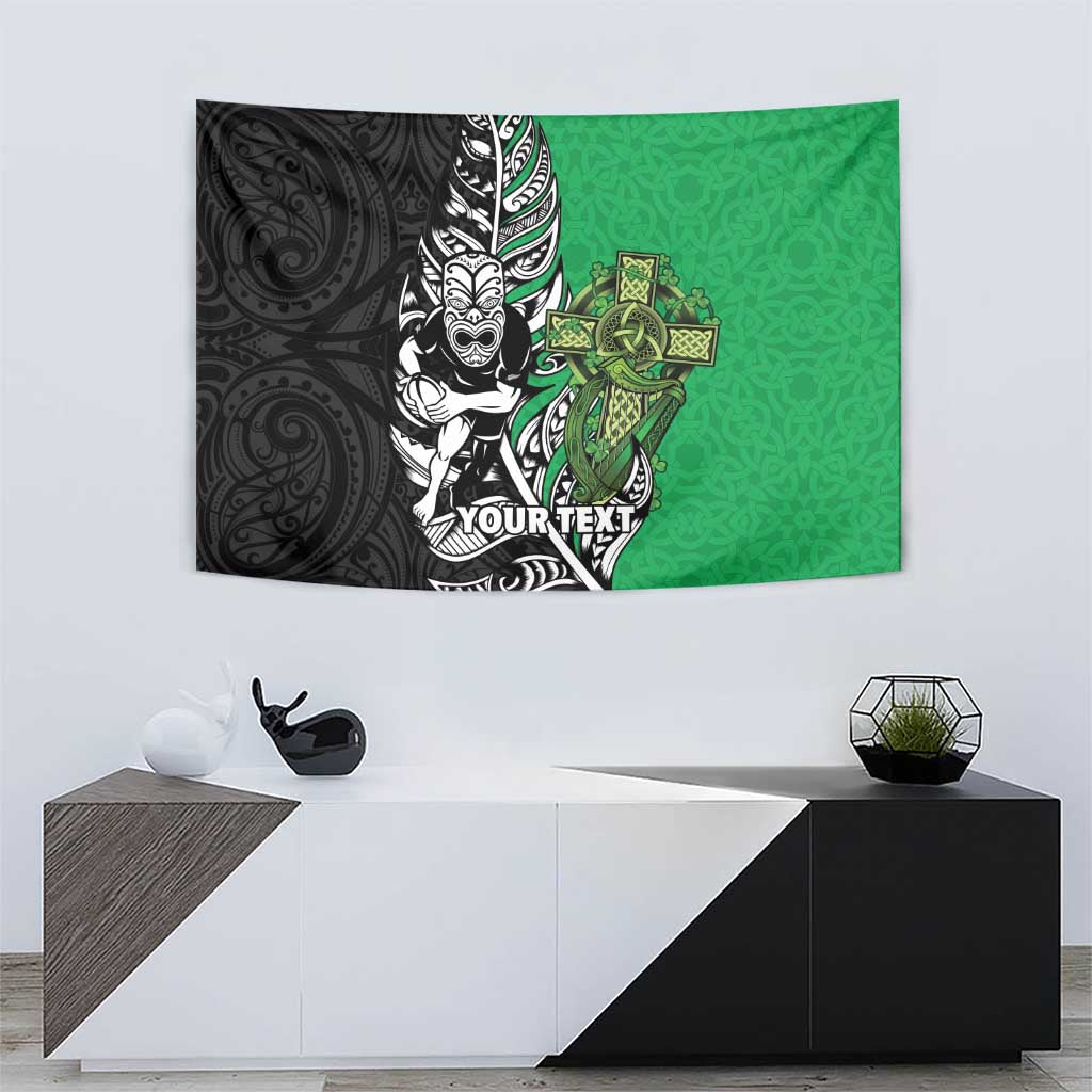 New Zealand and Ireland Rugby Custom Tapestry Maori Tiki Fern Irish Celtic Cross - Aussie Hoodie