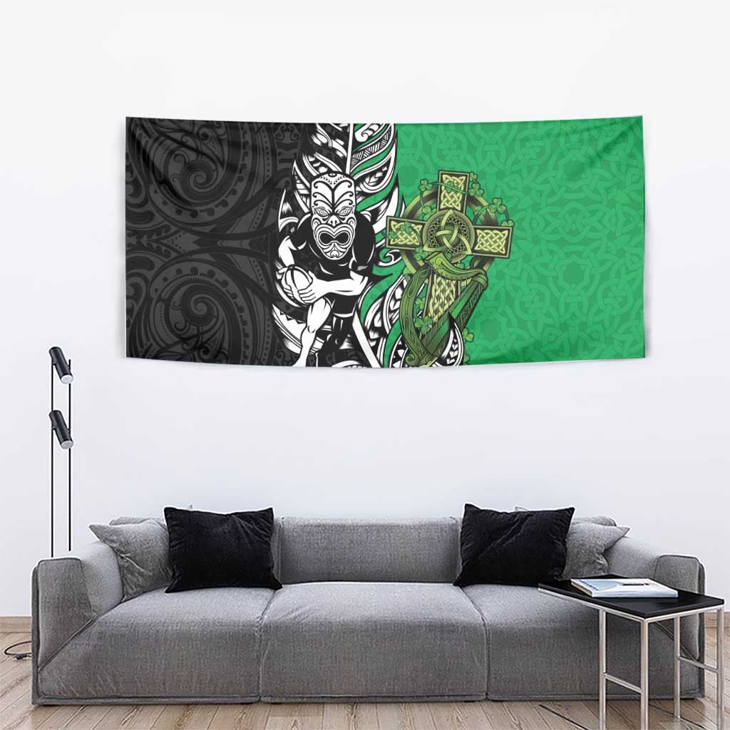 New Zealand and Ireland Rugby Custom Tapestry Maori Tiki Fern Irish Celtic Cross - Aussie Hoodie