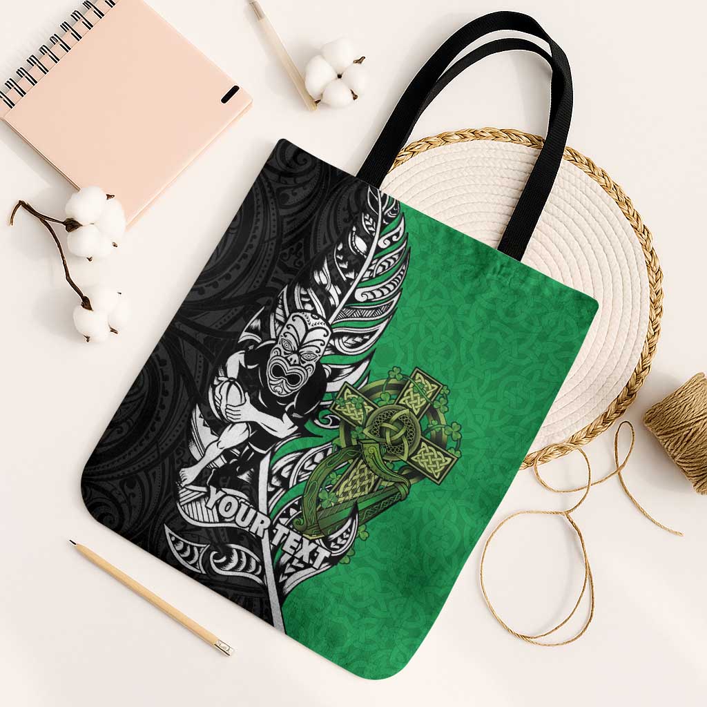 New Zealand and Ireland Rugby Custom Tote Bag Maori Tiki Fern Irish Celtic Cross - Aussie Hoodie
