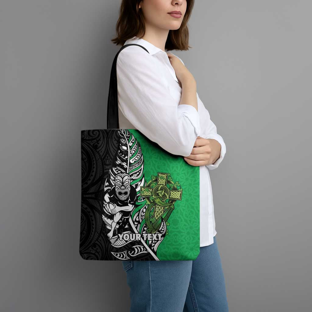 New Zealand and Ireland Rugby Custom Tote Bag Maori Tiki Fern Irish Celtic Cross - Aussie Hoodie