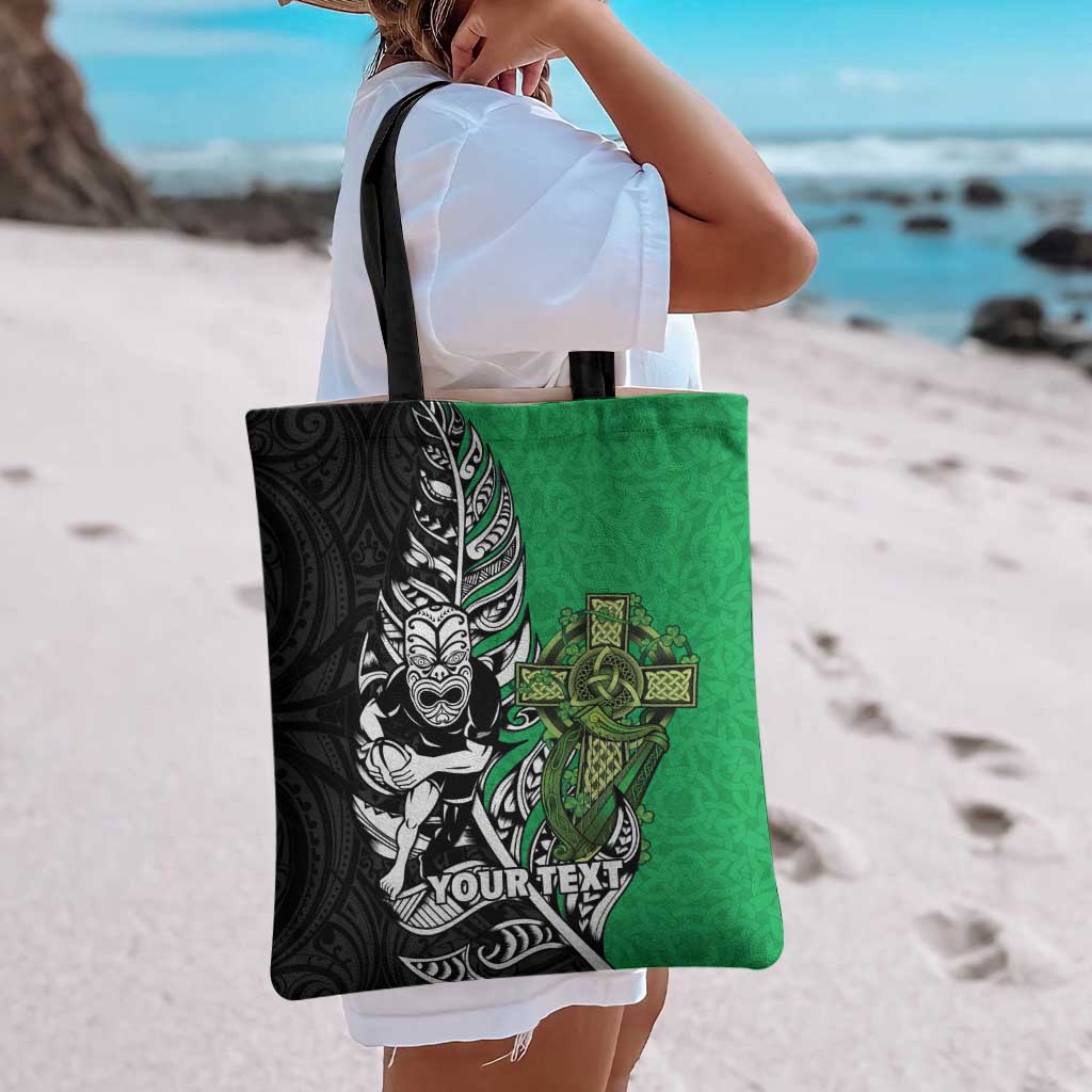 New Zealand and Ireland Rugby Custom Tote Bag Maori Tiki Fern Irish Celtic Cross - Aussie Hoodie