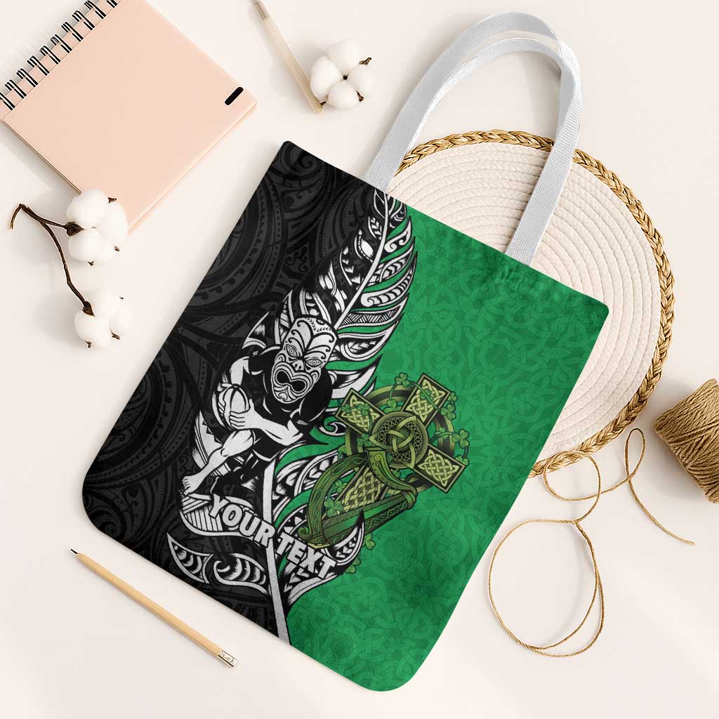 New Zealand and Ireland Rugby Custom Tote Bag Maori Tiki Fern Irish Celtic Cross - Aussie Hoodie
