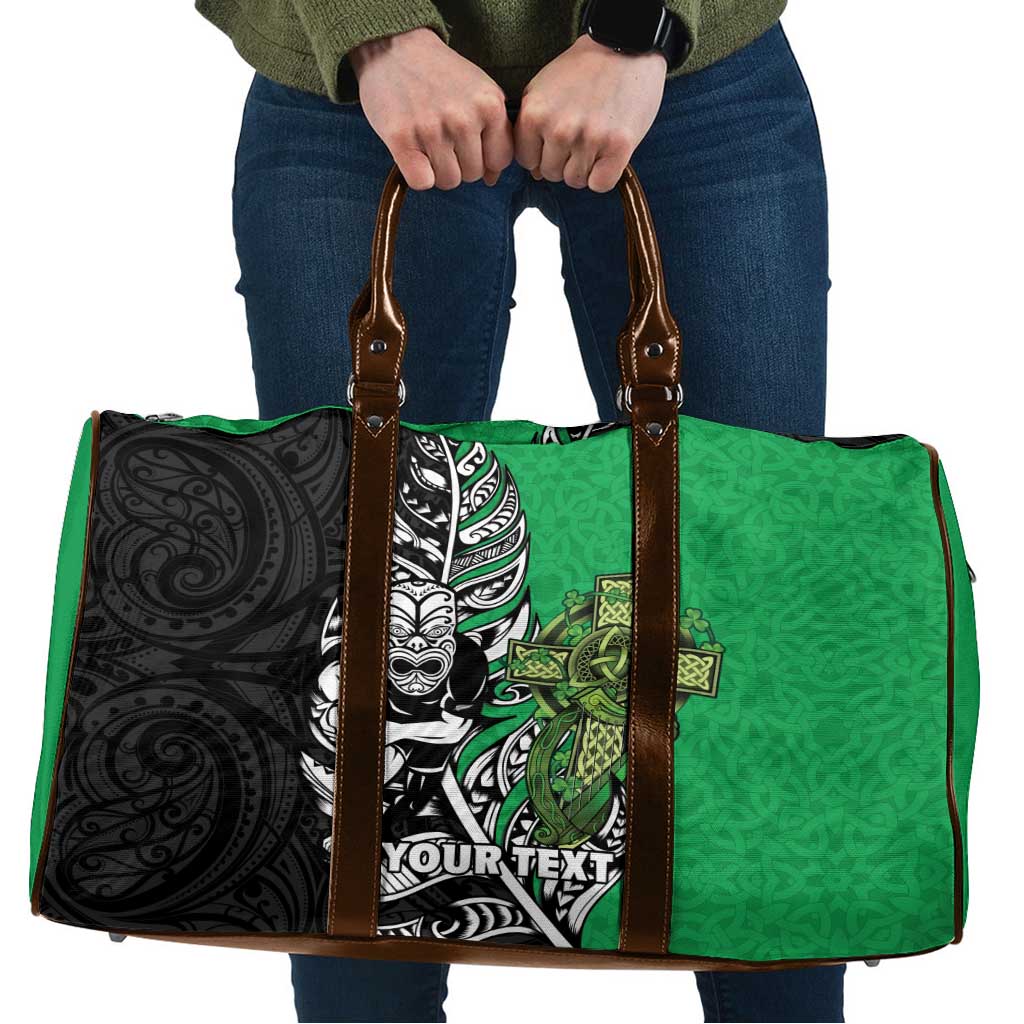 New Zealand and Ireland Rugby Custom Travel Bag Maori Tiki Fern Irish Celtic Cross - Aussie Hoodie