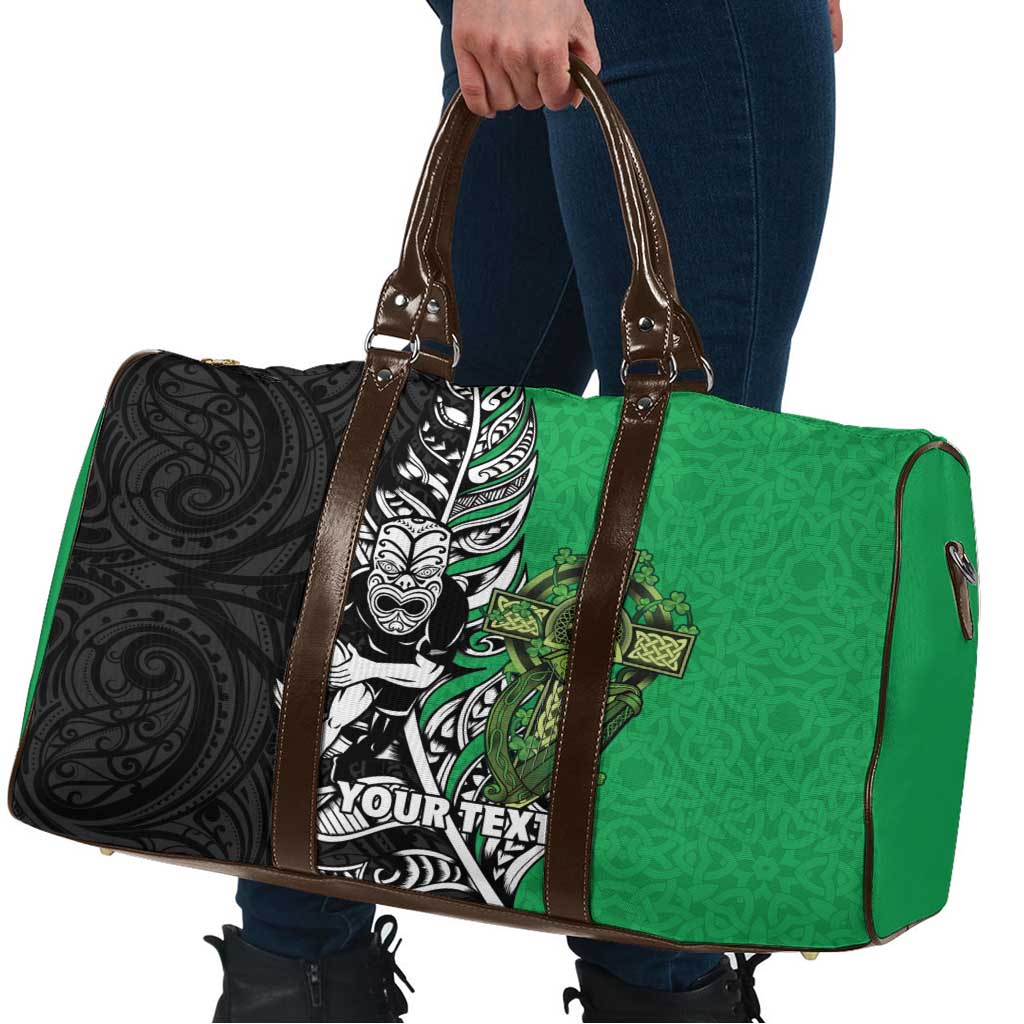 New Zealand and Ireland Rugby Custom Travel Bag Maori Tiki Fern Irish Celtic Cross - Aussie Hoodie