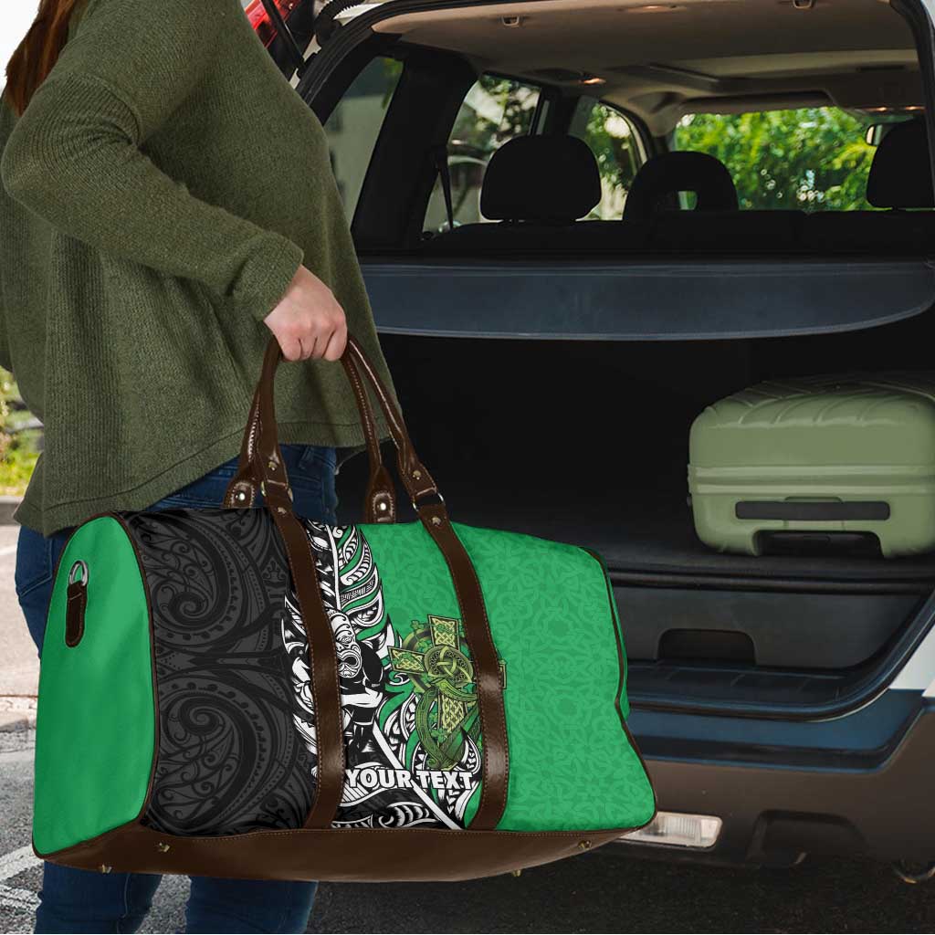 New Zealand and Ireland Rugby Custom Travel Bag Maori Tiki Fern Irish Celtic Cross - Aussie Hoodie