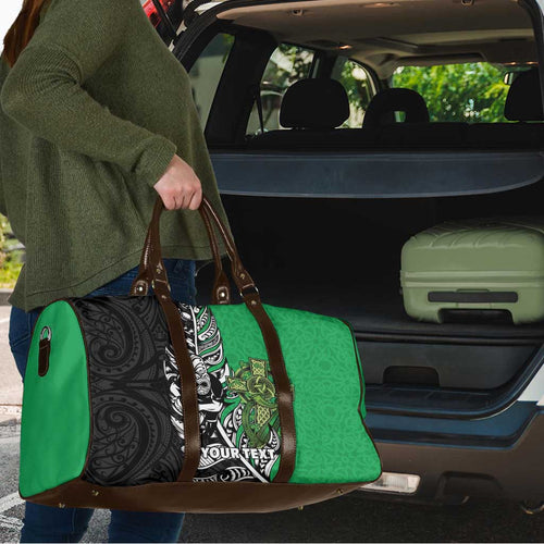 New Zealand and Ireland Rugby Custom Travel Bag Maori Tiki Fern Irish Celtic Cross - Aussie Hoodie