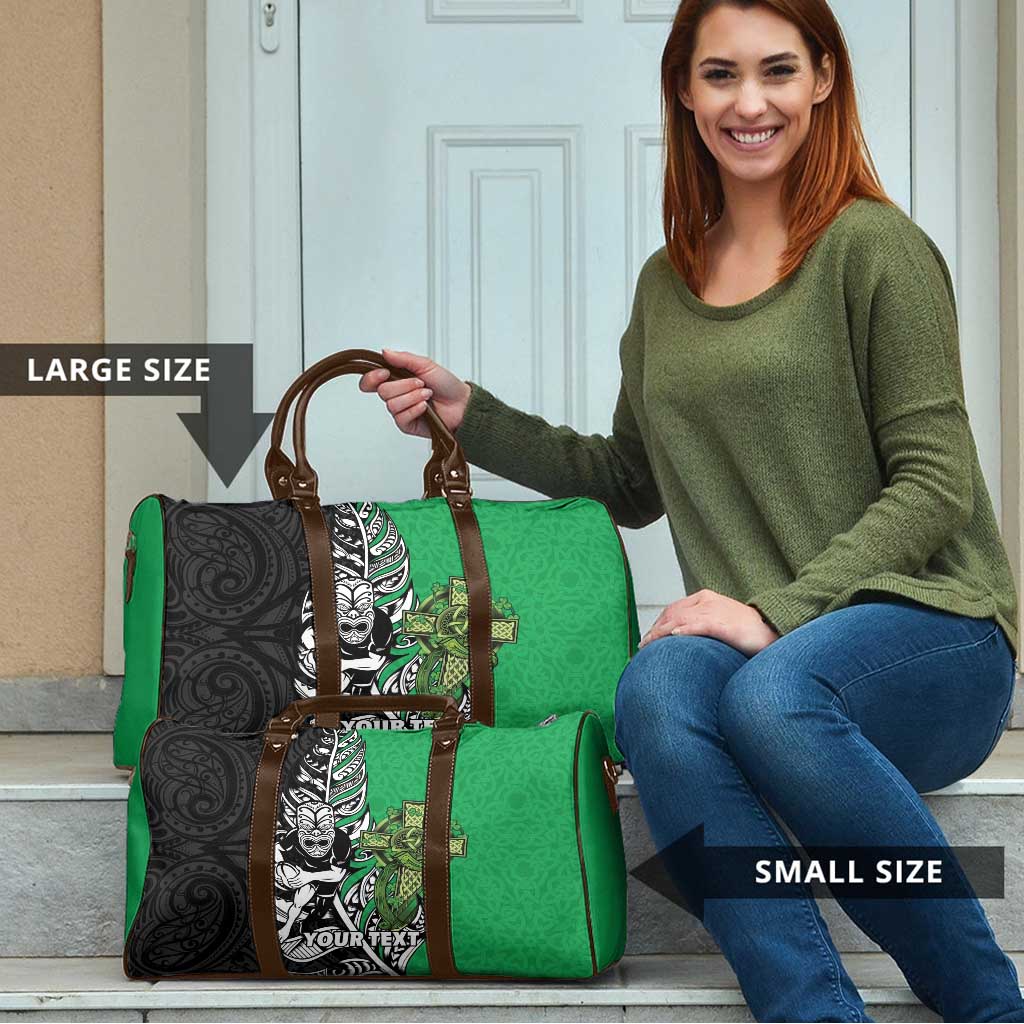 New Zealand and Ireland Rugby Custom Travel Bag Maori Tiki Fern Irish Celtic Cross - Aussie Hoodie