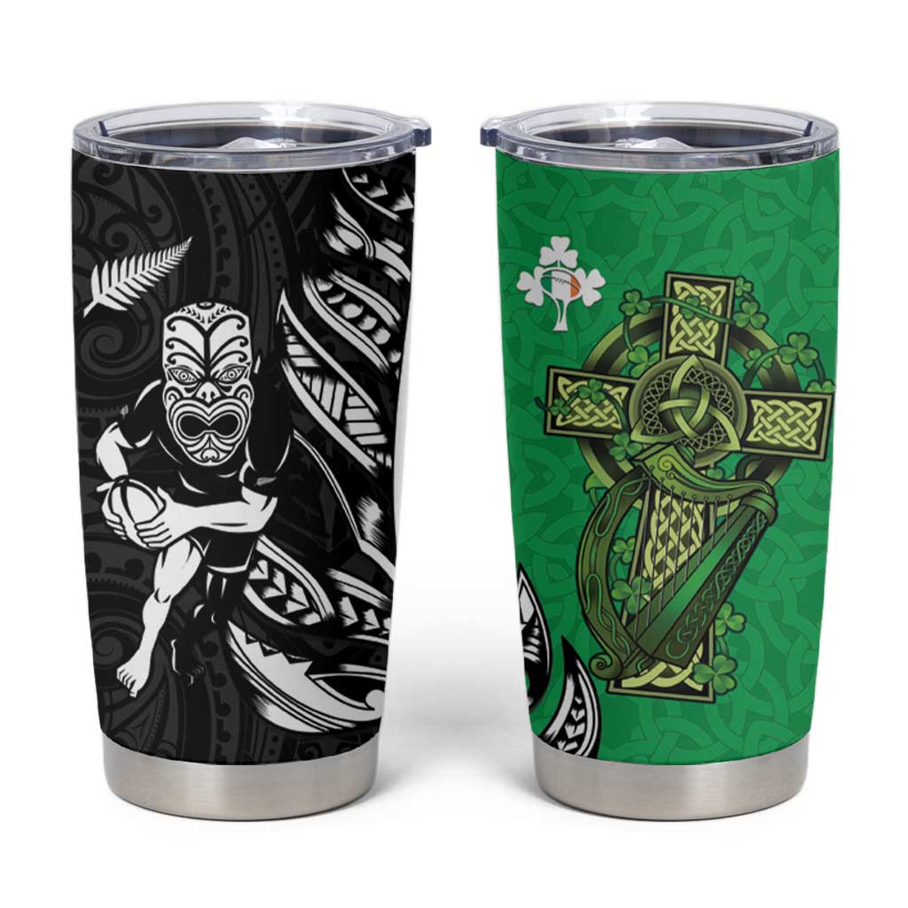 New Zealand and Ireland Rugby Tumbler Cup Maori Tiki Fern Irish Celtic Cross - Aussie Hoodie