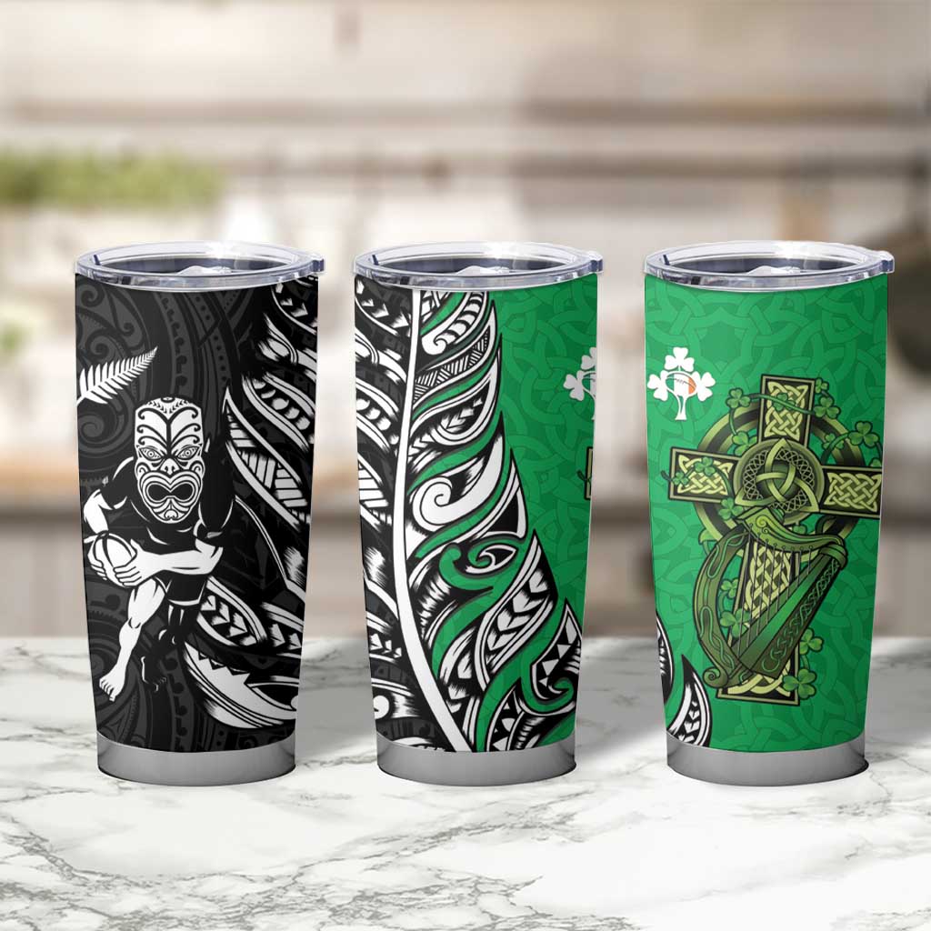 New Zealand and Ireland Rugby Tumbler Cup Maori Tiki Fern Irish Celtic Cross - Aussie Hoodie