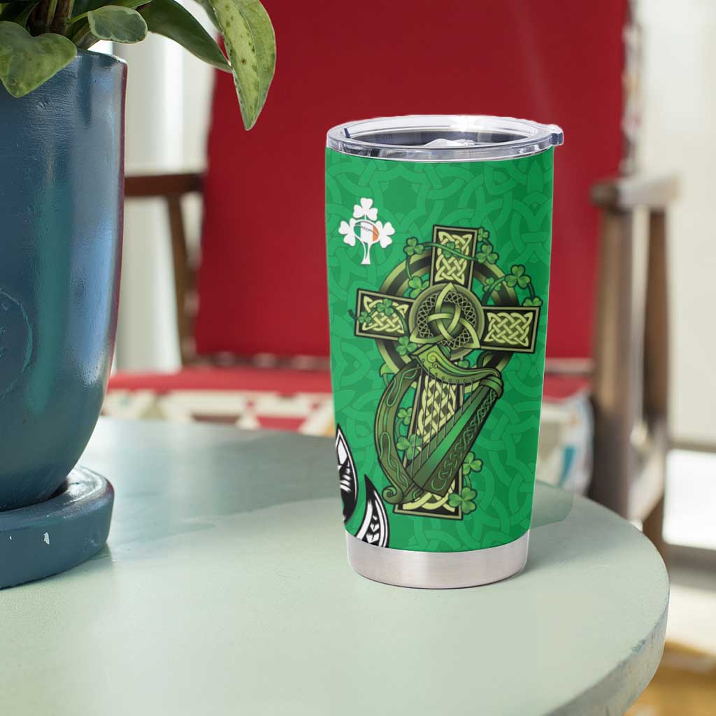 New Zealand and Ireland Rugby Tumbler Cup Maori Tiki Fern Irish Celtic Cross - Aussie Hoodie