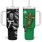 New Zealand and Ireland Rugby Tumbler With Handle Maori Tiki Fern Irish Celtic Cross - Aussie Hoodie