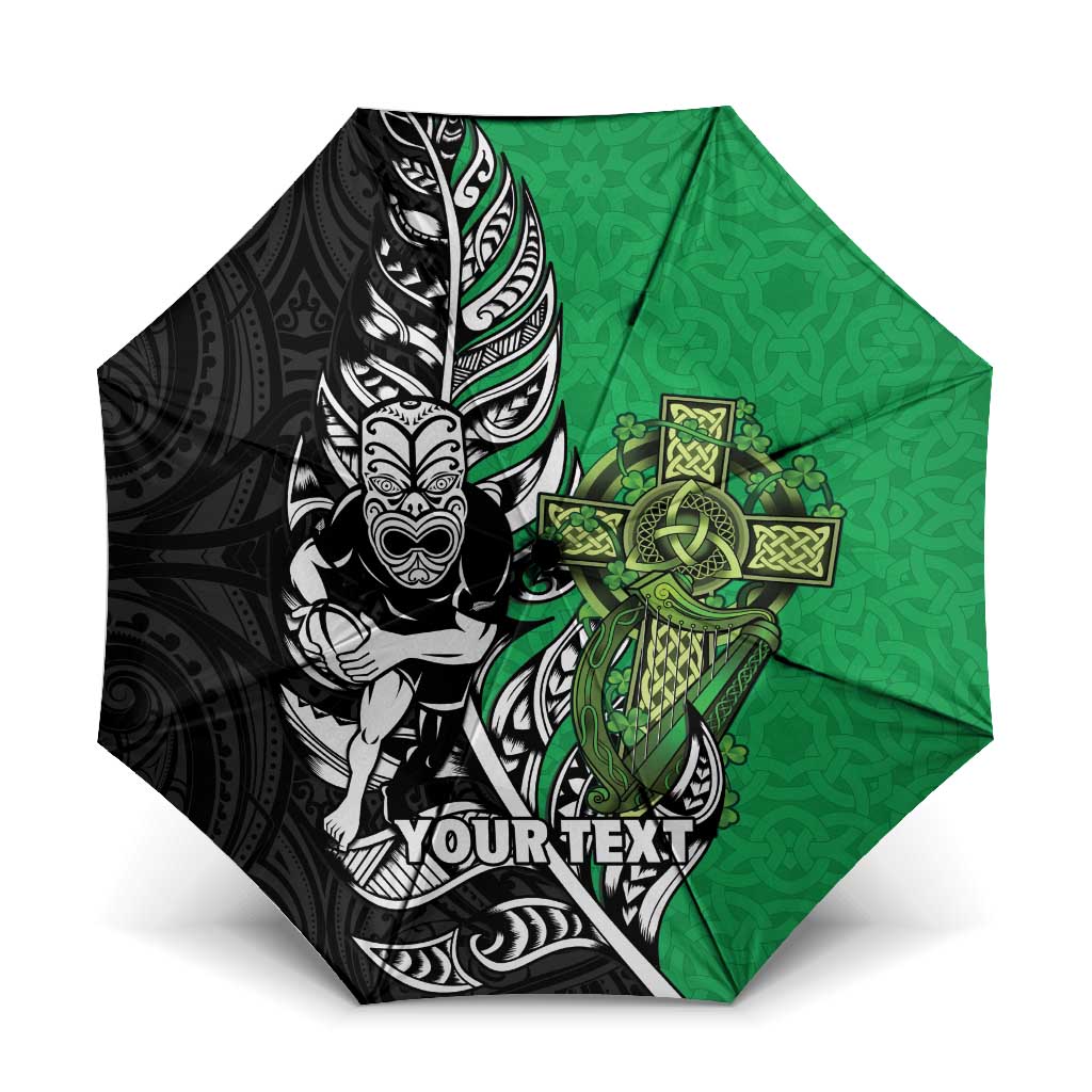 New Zealand and Ireland Rugby Custom Umbrella Maori Tiki Fern Irish Celtic Cross - Aussie Hoodie