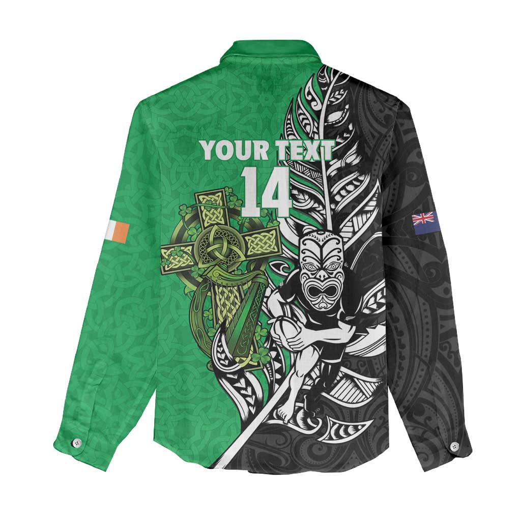 New Zealand and Ireland Rugby Custom Women Casual Shirt Maori Tiki Fern Irish Celtic Cross - Aussie Hoodie