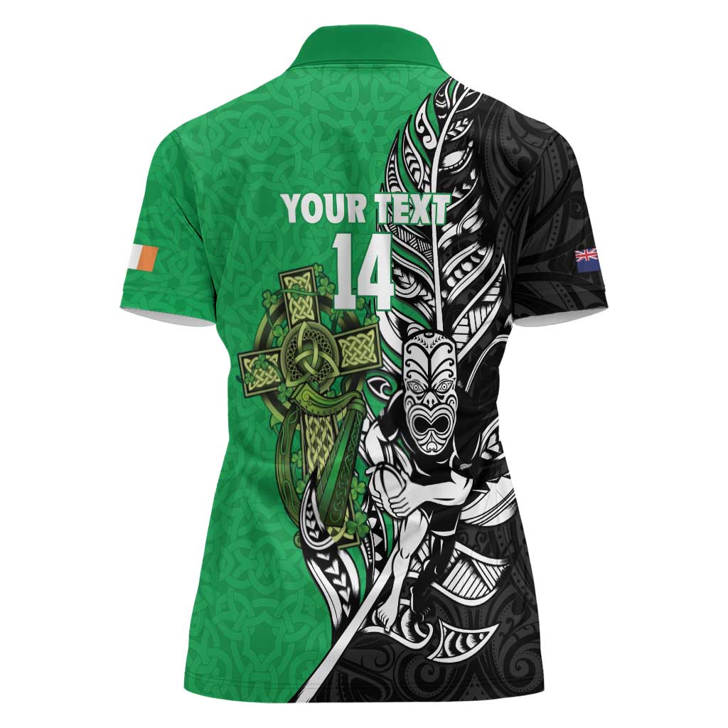 New Zealand and Ireland Rugby Custom Women Polo Shirt Maori Tiki Fern Irish Celtic Cross - Aussie Hoodie