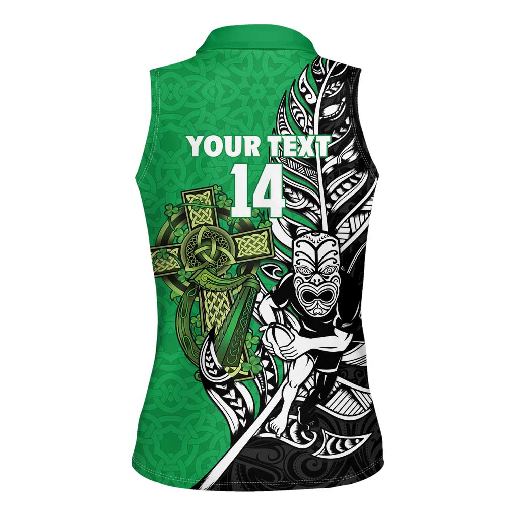 New Zealand and Ireland Rugby Custom Women Sleeveless Polo Shirt Maori Tiki Fern Irish Celtic Cross - Aussie Hoodie