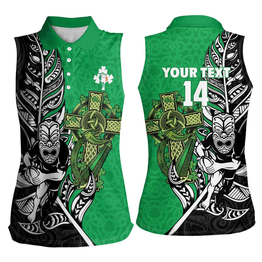 New Zealand and Ireland Rugby Custom Women Sleeveless Polo Shirt Maori Tiki Fern Irish Celtic Cross - Aussie Hoodie