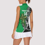 New Zealand and Ireland Rugby Custom Women Sleeveless Polo Shirt Maori Tiki Fern Irish Celtic Cross - Aussie Hoodie