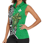 New Zealand and Ireland Rugby Custom Women Sleeveless Polo Shirt Maori Tiki Fern Irish Celtic Cross - Aussie Hoodie