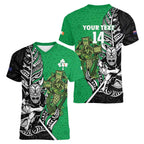 New Zealand and Ireland Rugby Custom Women V-Neck T-Shirt Maori Tiki Fern Irish Celtic Cross - Aussie Hoodie