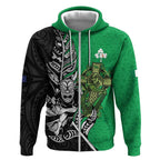 New Zealand and Ireland Rugby Custom Zip Hoodie Maori Tiki Fern Irish Celtic Cross - Aussie Hoodie