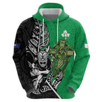 New Zealand and Ireland Rugby Custom Zip Hoodie Maori Tiki Fern Irish Celtic Cross - Aussie Hoodie