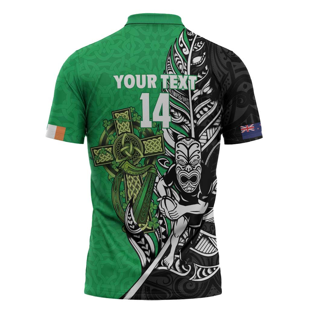New Zealand and Ireland Rugby Custom Zipper Polo Shirt Maori Tiki Fern Irish Celtic Cross - Aussie Hoodie