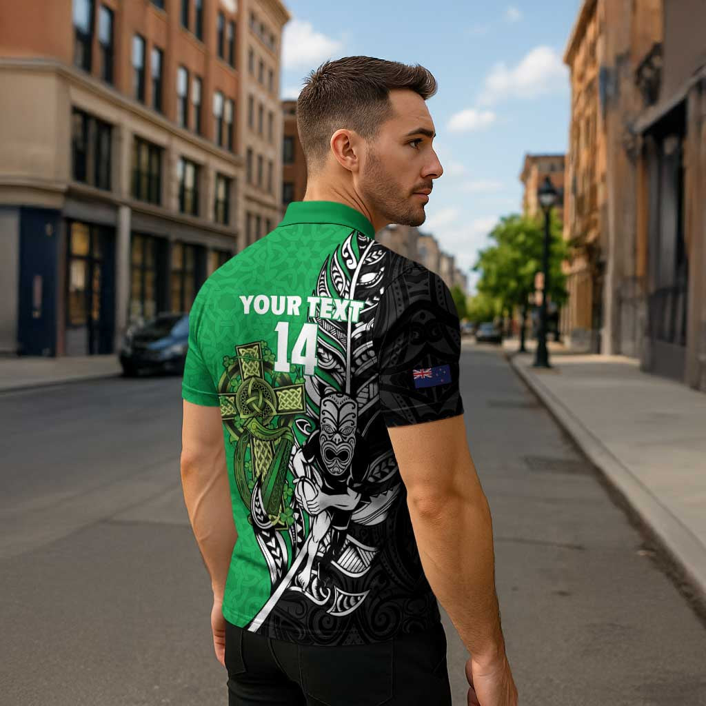 New Zealand and Ireland Rugby Custom Zipper Polo Shirt Maori Tiki Fern Irish Celtic Cross - Aussie Hoodie