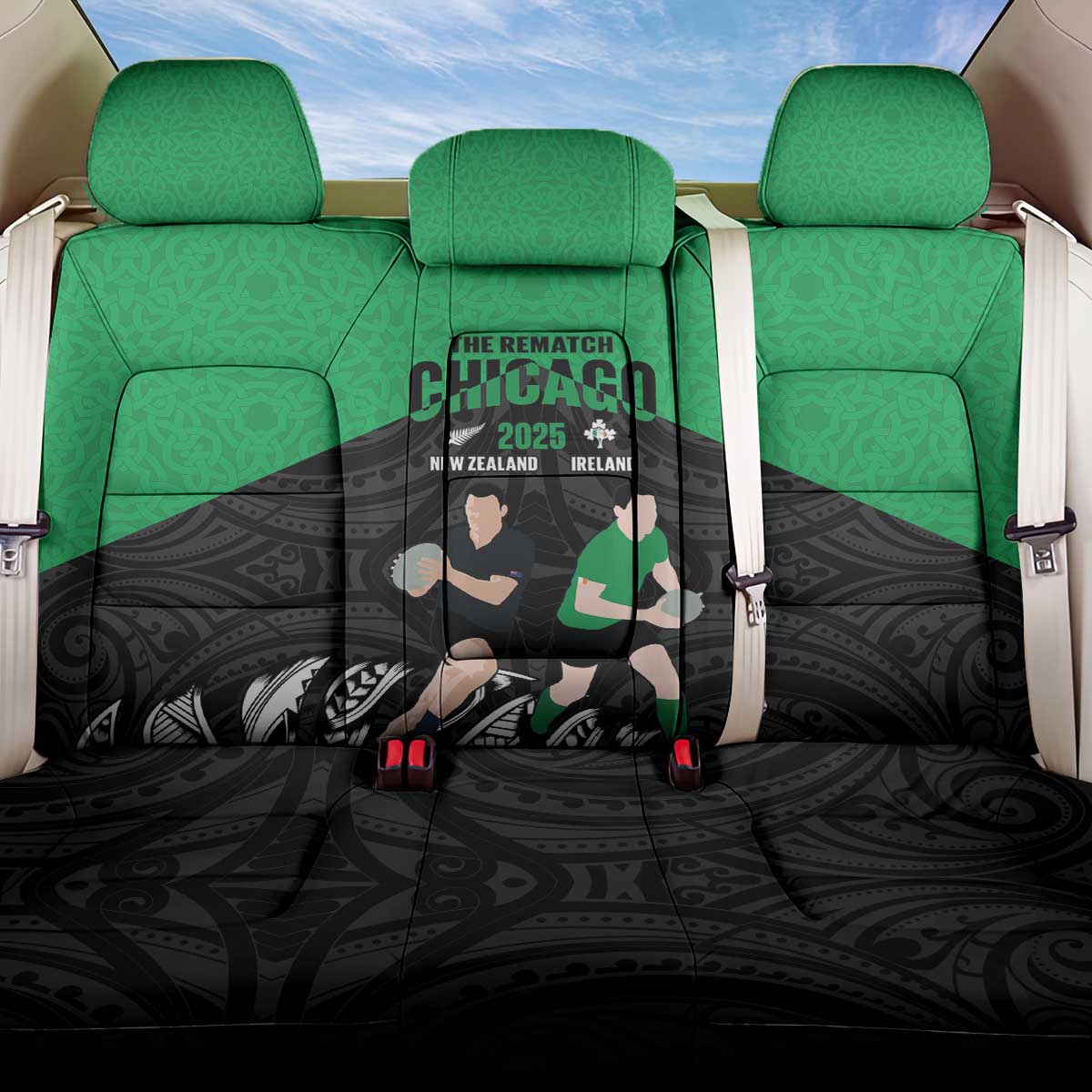 New Zealand and Ireland Rugby Back Car Seat Cover Chicago 2025 Go All Black Shamrocks - Aussie Hoodie