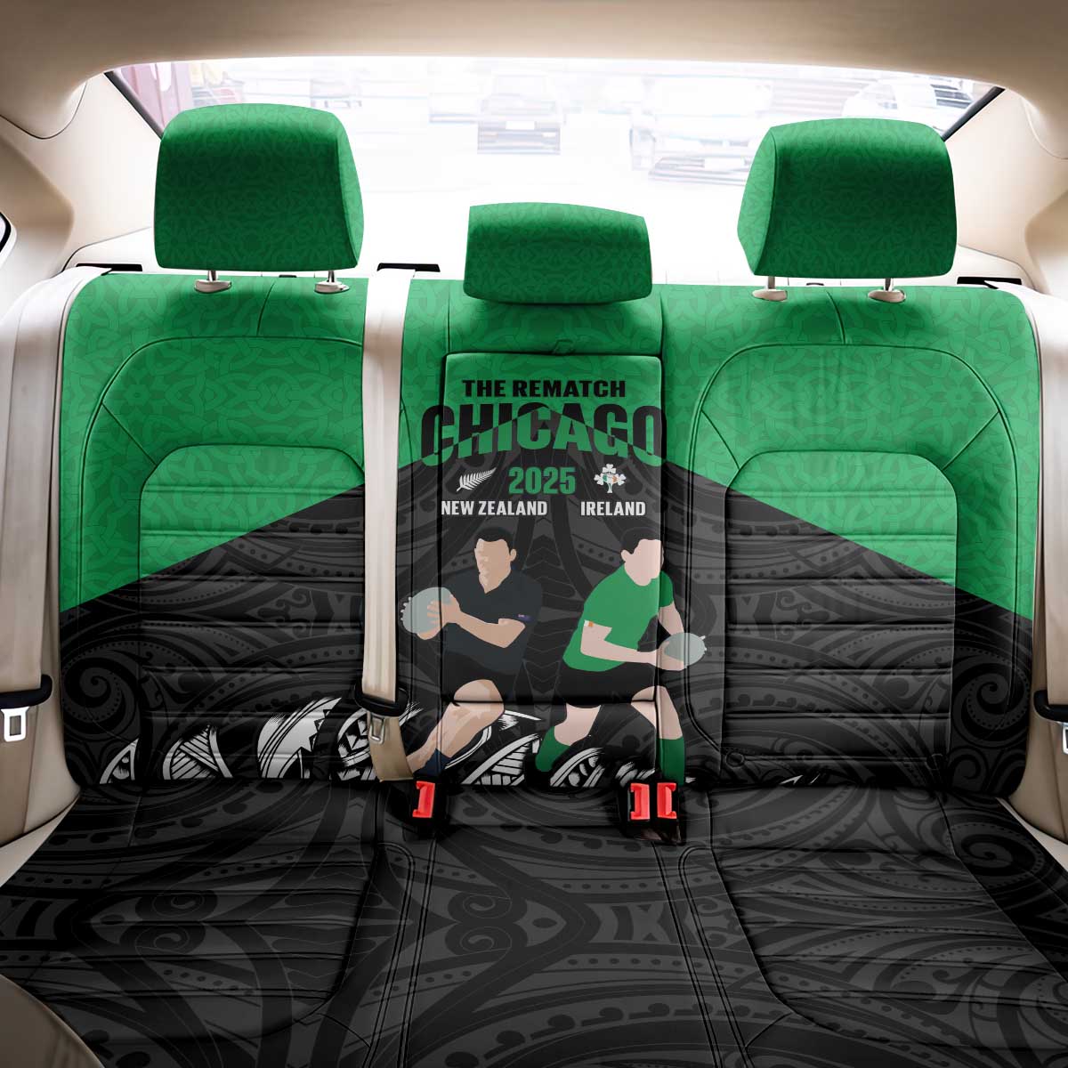 New Zealand and Ireland Rugby Back Car Seat Cover Chicago 2025 Go All Black Shamrocks - Aussie Hoodie