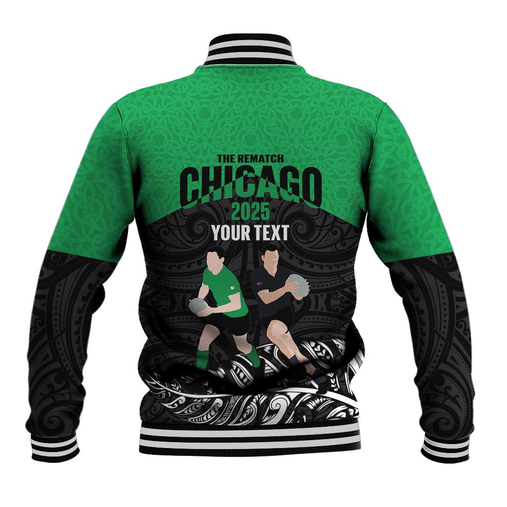 New Zealand and Ireland Rugby Custom Baseball Jacket Chicago 2025 Go All Black Shamrocks - Aussie Hoodie