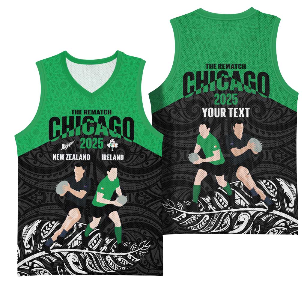 New Zealand and Ireland Rugby Custom Basketball Jersey Chicago 2025 Go All Black Shamrocks - Aussie Hoodie