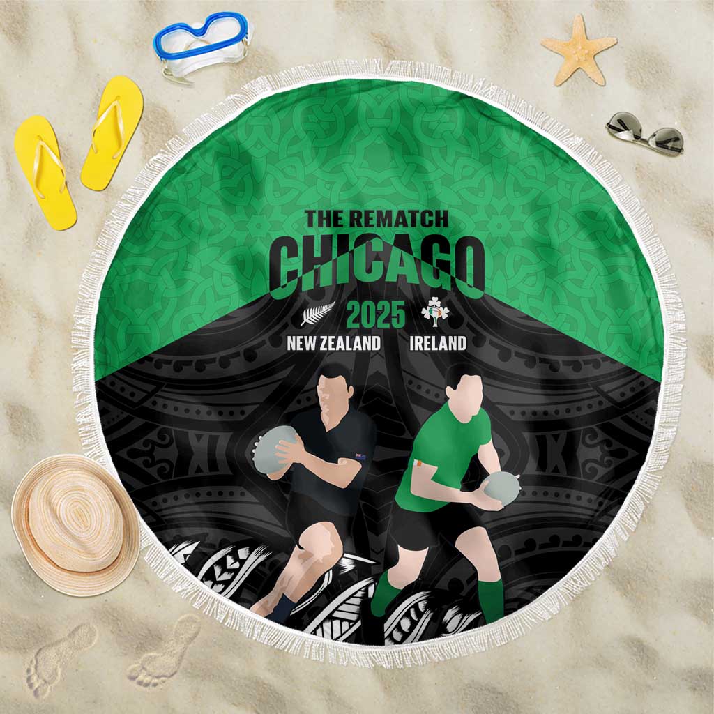 New Zealand and Ireland Rugby Beach Blanket Chicago 2025 Go All Black Shamrocks - Aussie Hoodie
