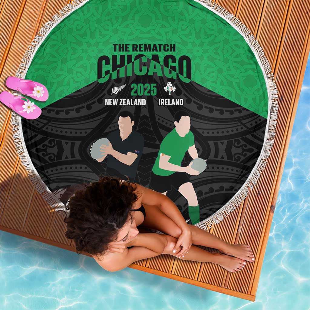 New Zealand and Ireland Rugby Beach Blanket Chicago 2025 Go All Black Shamrocks - Aussie Hoodie