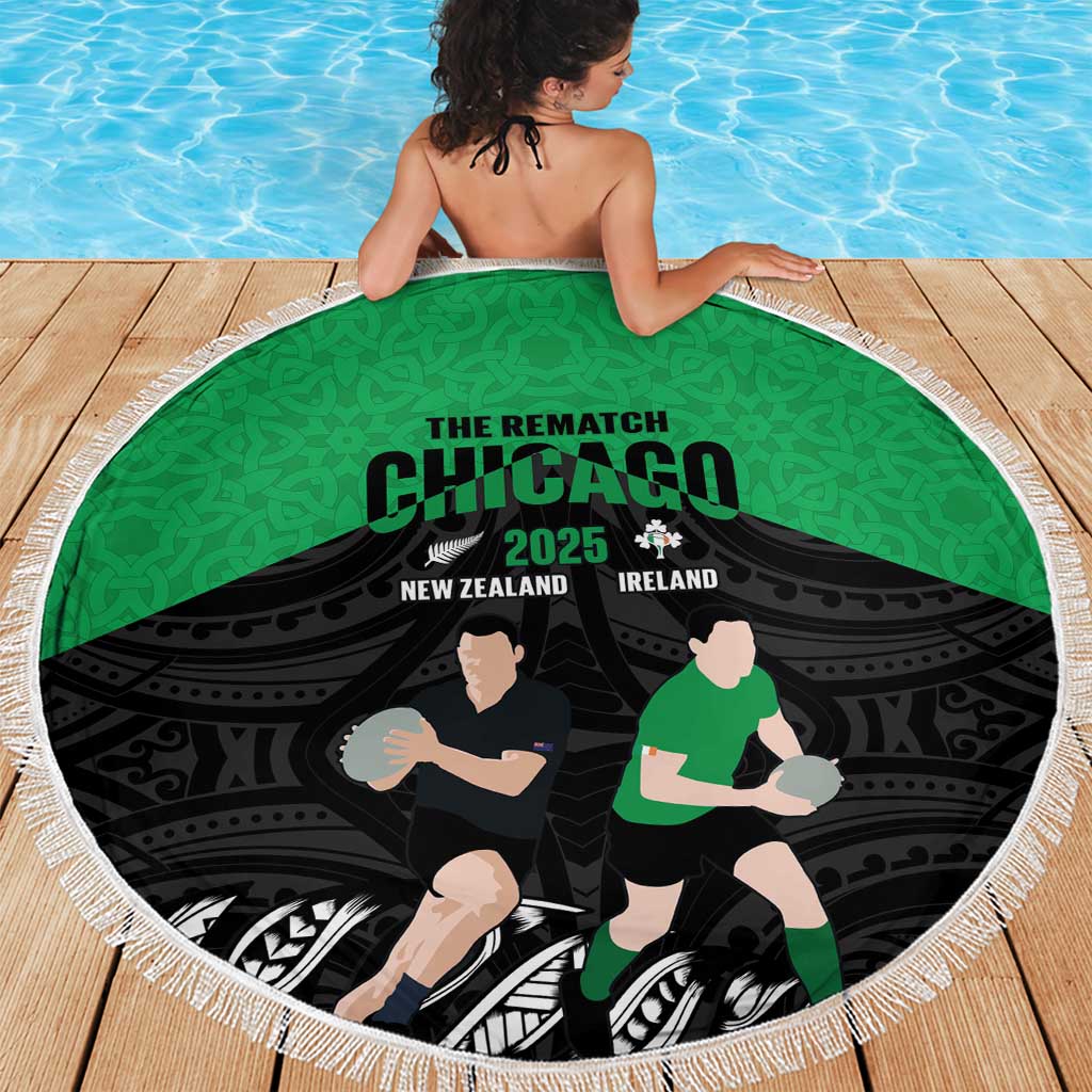 New Zealand and Ireland Rugby Beach Blanket Chicago 2025 Go All Black Shamrocks - Aussie Hoodie