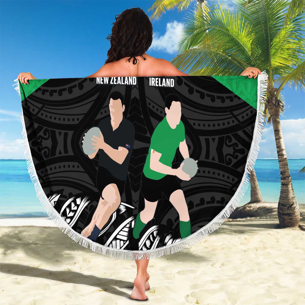 New Zealand and Ireland Rugby Beach Blanket Chicago 2025 Go All Black Shamrocks - Aussie Hoodie