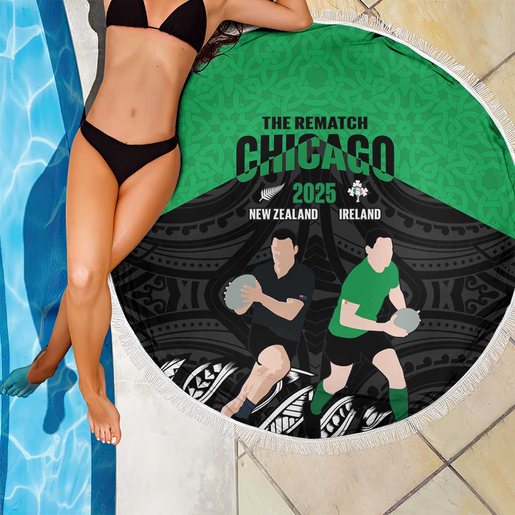 New Zealand and Ireland Rugby Beach Blanket Chicago 2025 Go All Black Shamrocks - Aussie Hoodie