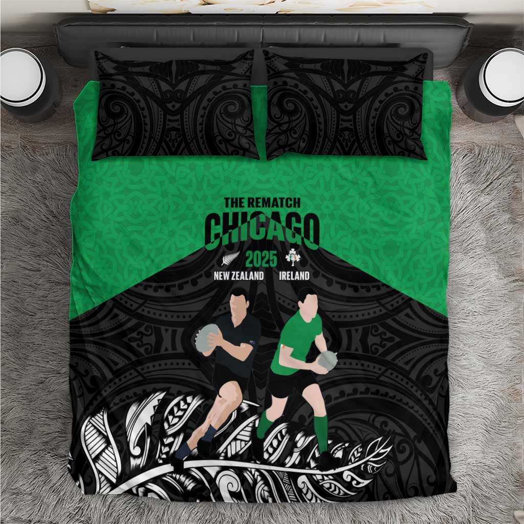 New Zealand and Ireland Rugby Bedding Set Chicago 2025 Go All Black Shamrocks - Aussie Hoodie