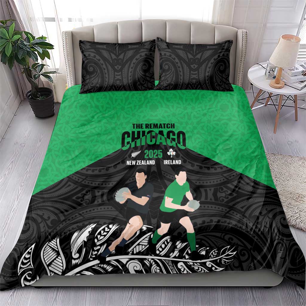 New Zealand and Ireland Rugby Bedding Set Chicago 2025 Go All Black Shamrocks - Aussie Hoodie