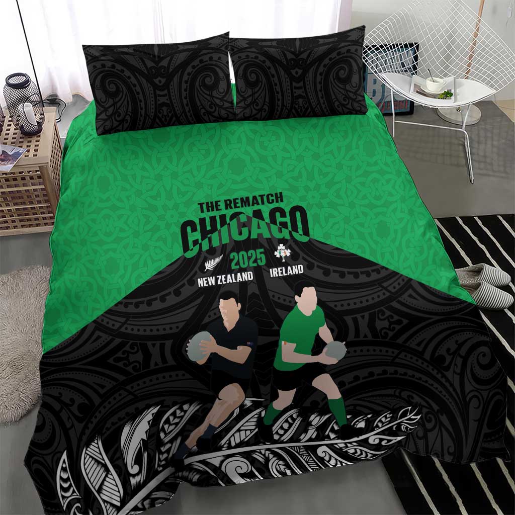 New Zealand and Ireland Rugby Bedding Set Chicago 2025 Go All Black Shamrocks - Aussie Hoodie