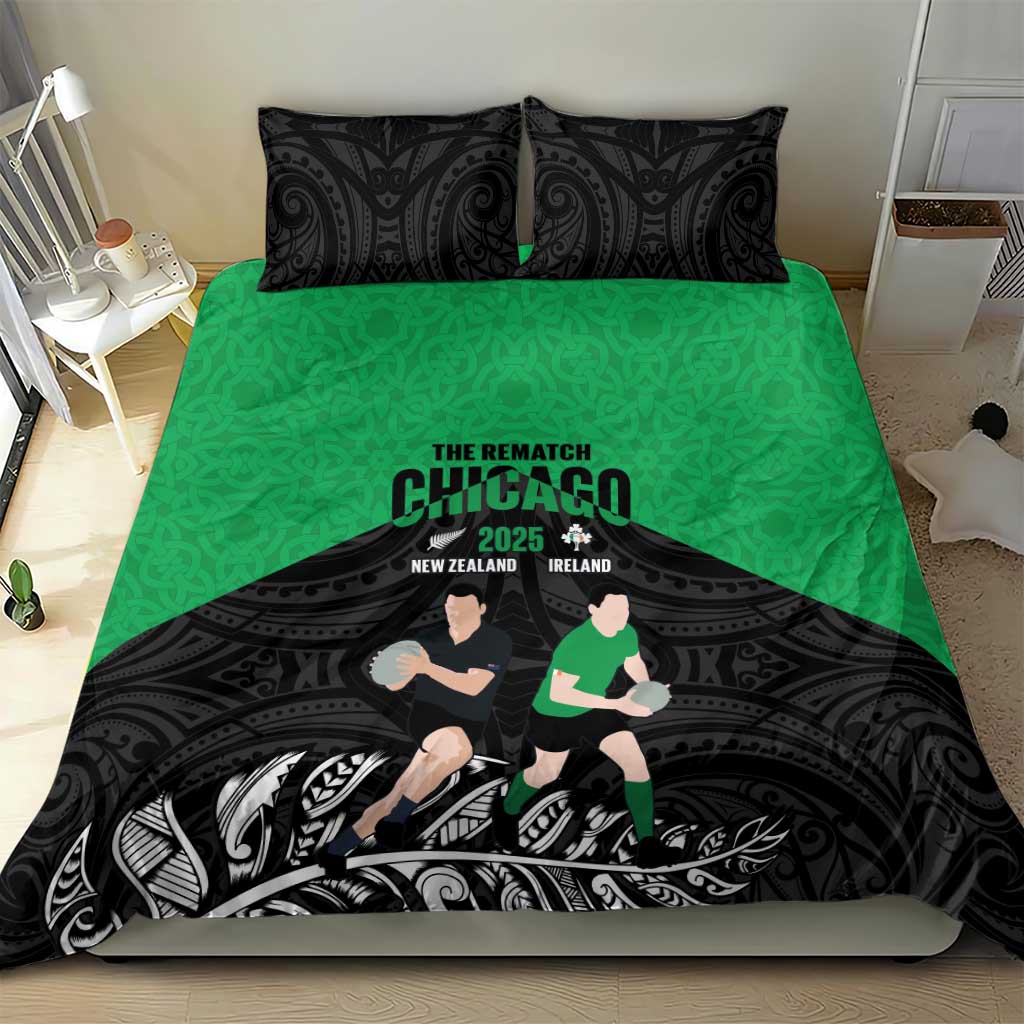 New Zealand and Ireland Rugby Bedding Set Chicago 2025 Go All Black Shamrocks - Aussie Hoodie