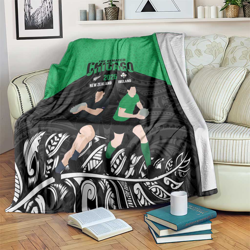 New Zealand and Ireland Rugby Blanket Chicago 2025 Go All Black Shamrocks - Aussie Hoodie