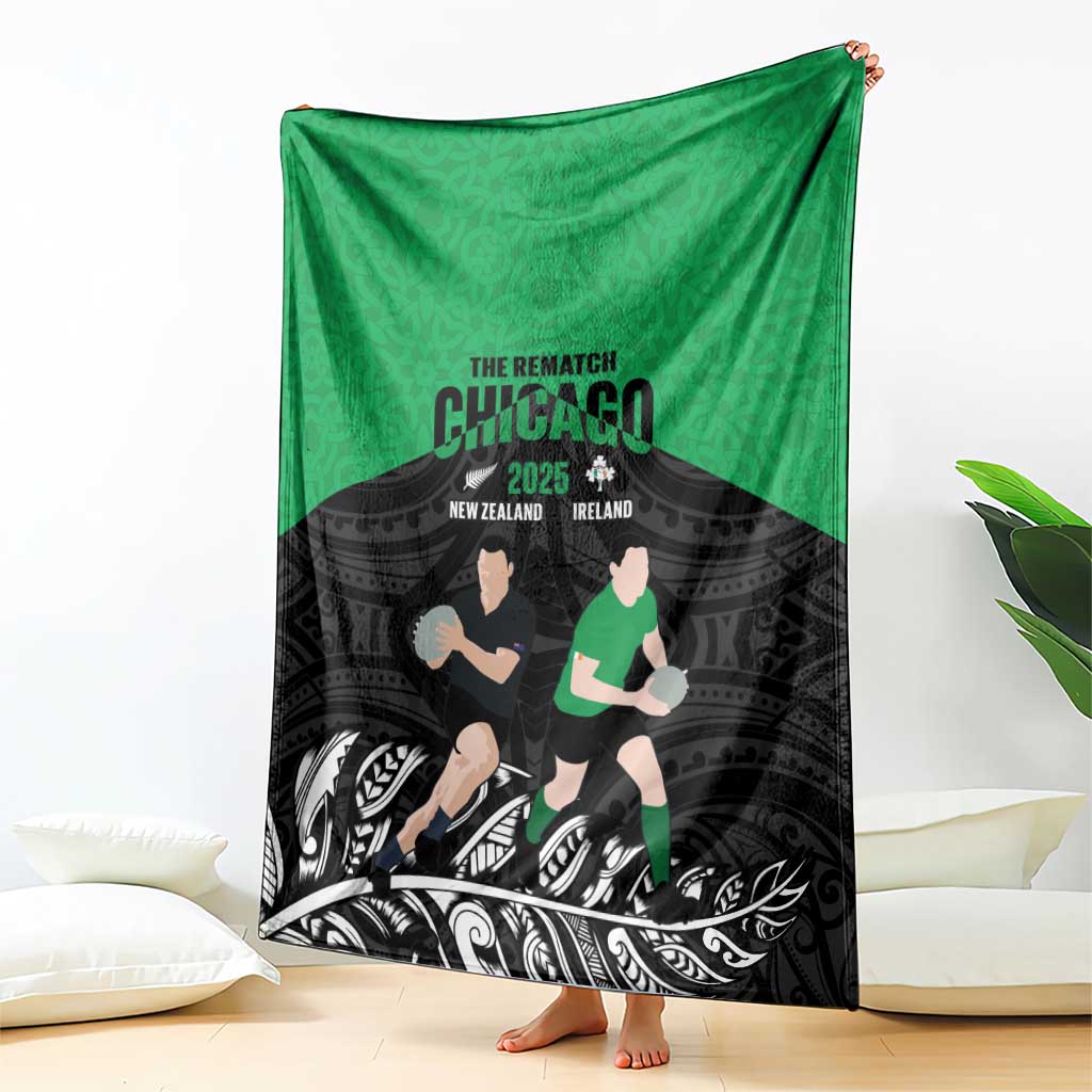 New Zealand and Ireland Rugby Blanket Chicago 2025 Go All Black Shamrocks - Aussie Hoodie