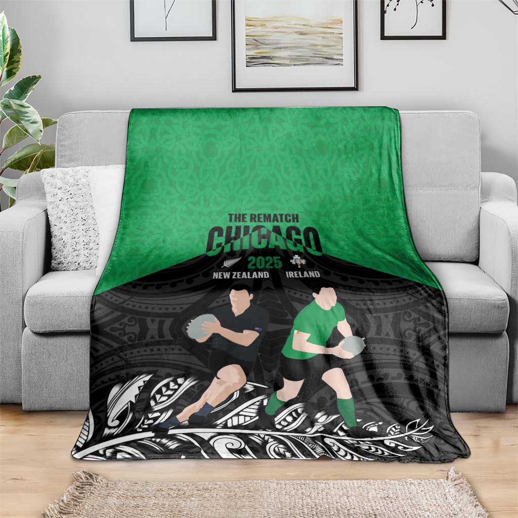 New Zealand and Ireland Rugby Blanket Chicago 2025 Go All Black Shamrocks - Aussie Hoodie