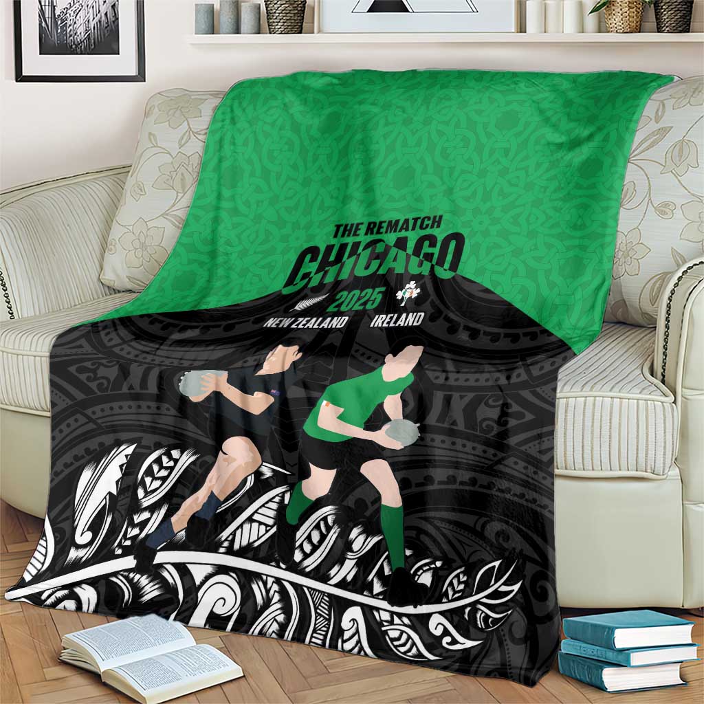 New Zealand and Ireland Rugby Blanket Chicago 2025 Go All Black Shamrocks - Aussie Hoodie
